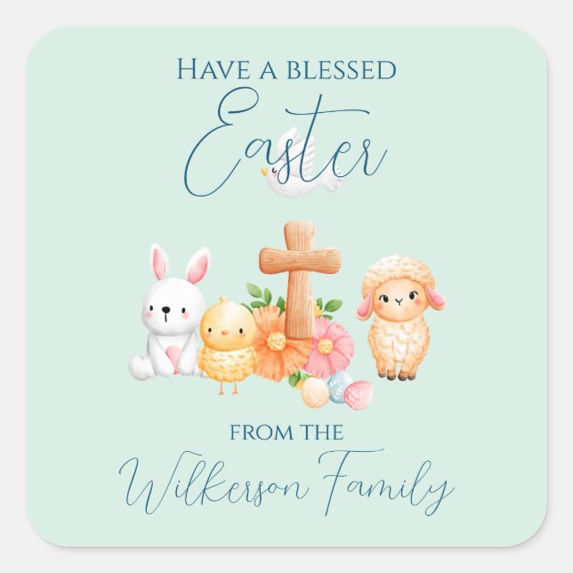 Cute Religious Easter Animals Square Sticker (Front)