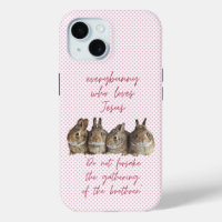 Cute Religious Pink Dot Brown Bunnies Cuddling