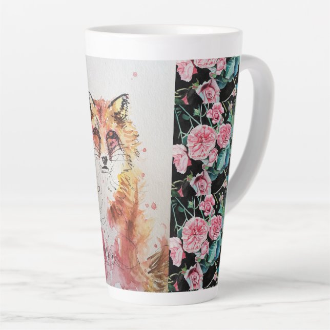 Cute Renard Rouge Animal Rose Aquarelle Latte Mug (Angle droit)