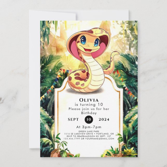 Cute Reptiles Snake Birthday Invitation (Front)