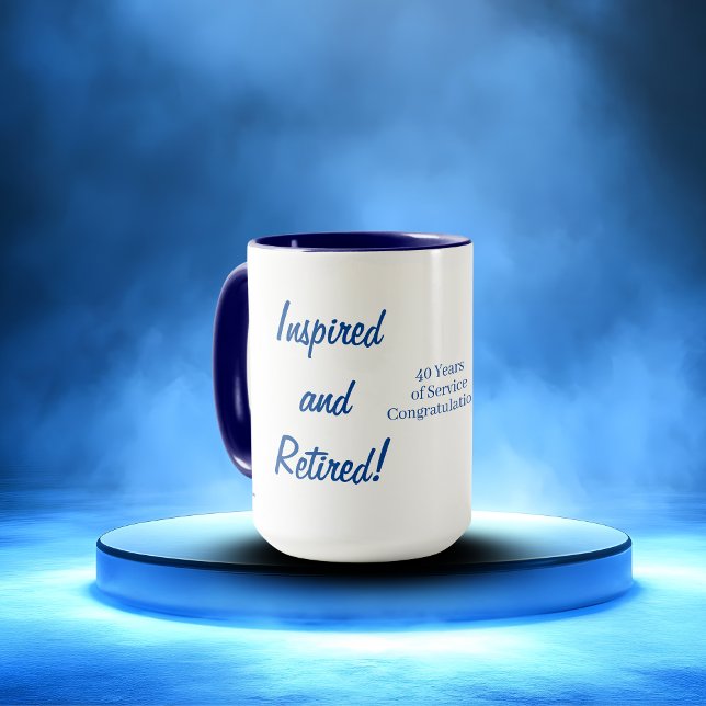  Cute Retire Typography Blue Personalize Mug (Personalize for the Retiree)
