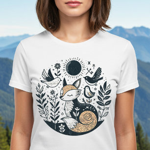 Cute Reto Fox Nature Illustration T-Shirt