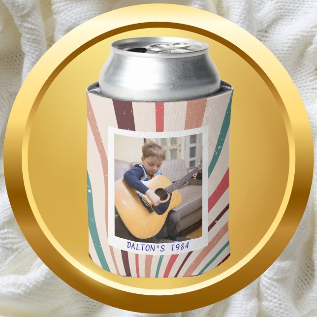 Cute Retro 40th Birthday Custom Photo Personalized Can Cooler (Creator Uploaded)