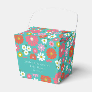 Cute Retro 60s Flower Turquoise Custom Baby Shower Favor Box