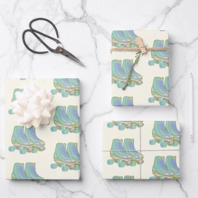 Cute Retro 80s Roller Skates Pattern in Pastels Wrapping Paper Sheet (Front)