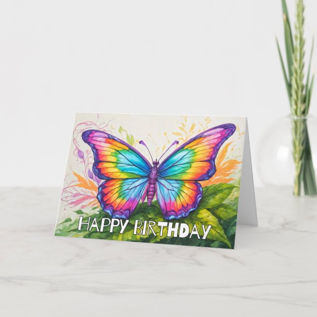 Cute Retro Abstract Butterfly Art Card (Front)
