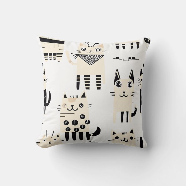 Cute Retro Alien Cat Pattern Throw Pillow (Front)