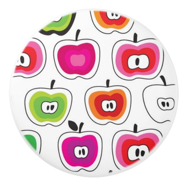 Cute retro apple pattern ceramic knob (Front)