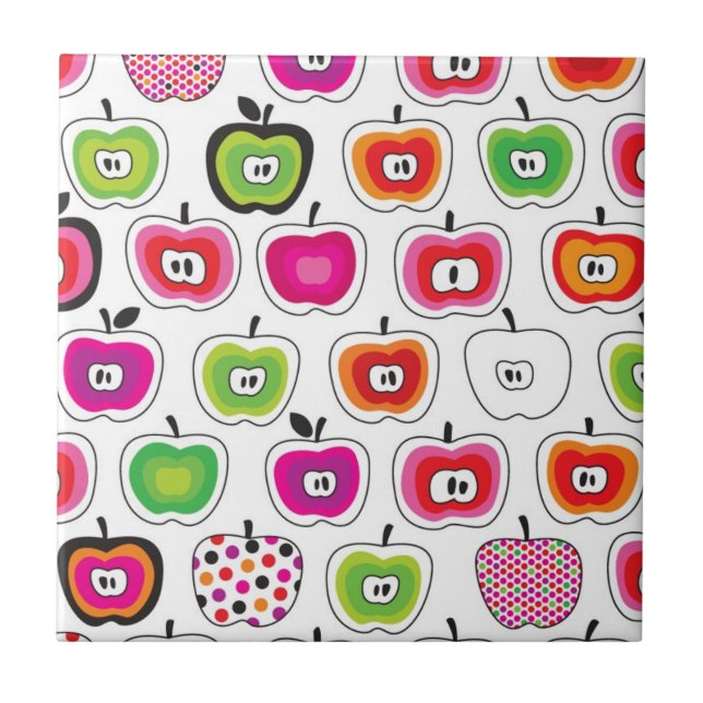 Cute retro apple pattern tile (Front)