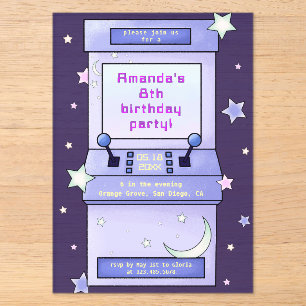 Cute Retro Arcade Game Kids Birthday Acrylic Invitations