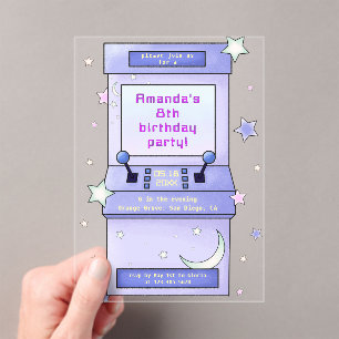 Cute Retro Arcade Game Kids Birthday Acrylic Invitations