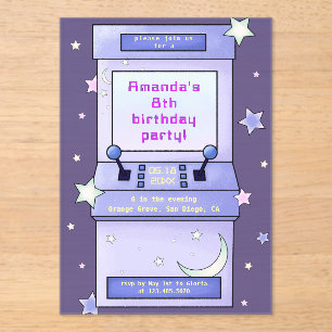 Cute Retro Arcade Game Kids Birthday Acrylic Invitations