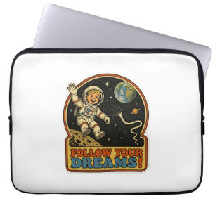 Cute Retro Astronaut Follow Your Dreams Space Meme Laptop Sleeve