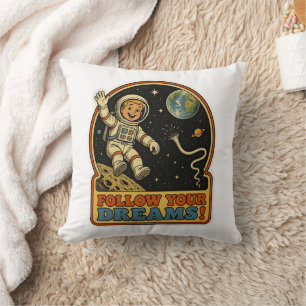 Cute Retro Astronaut Follow Your Dreams Space Meme Throw Pillow