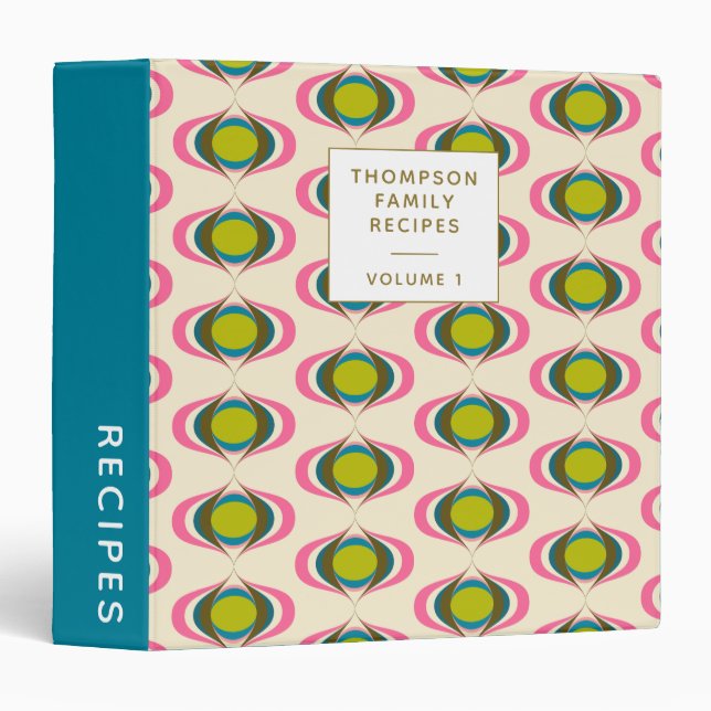 Cute Retro Atomic Age Blue Personalized Recipe  Binder (Front/Spine)