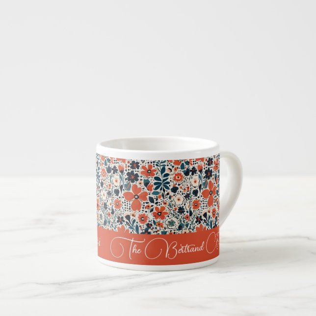 Cute Retro Autumnal Florals Blessed And Thankful Espresso Cup (Front Right)
