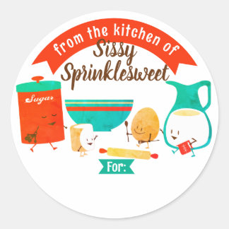 Cute retro baking ingredients personalized to from classic round sticker