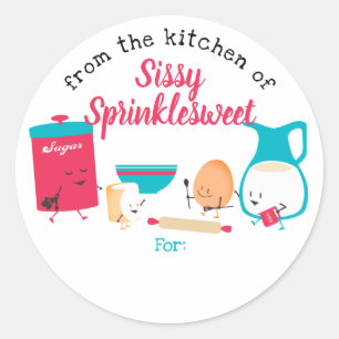Cute retro baking ingredients personalized to from classic round sticker