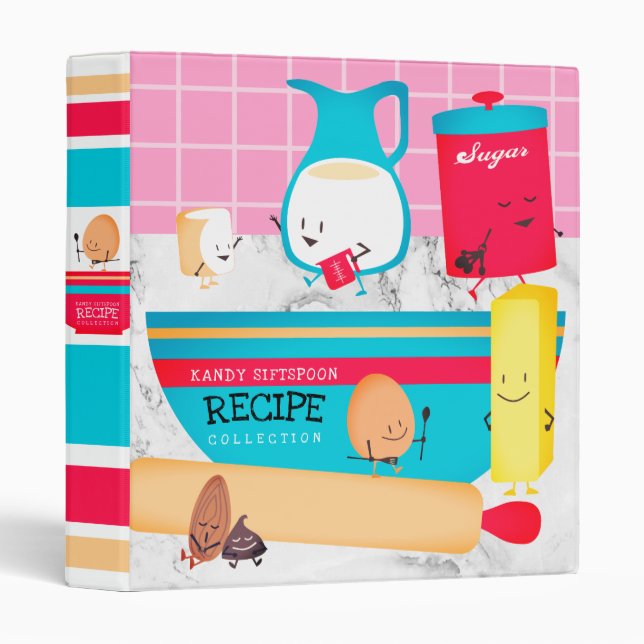 Cute retro baking personalized cookbook recipe 3 r binder (Front/Spine)
