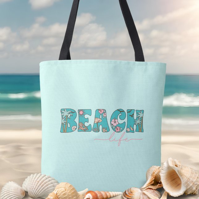 Cute Retro Beach Life Blue Tote Bag (Creator Uploaded)
