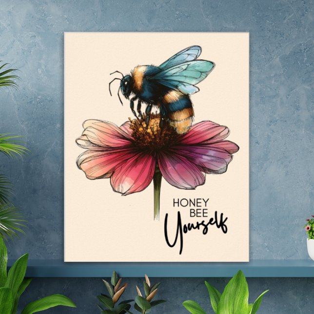 Cute Retro Bee Yourself Inspiration Quote Floral  Poster (Cute Retro Bee Yourself Inspiration Quote Floral Poster)