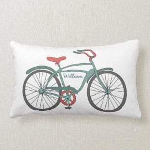 Cute Retro Bicycles with Personalized Names Lumbar Pillow