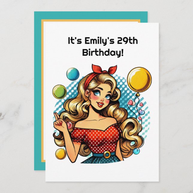Cute retro Birthday lady party  Invitation (Front/Back)