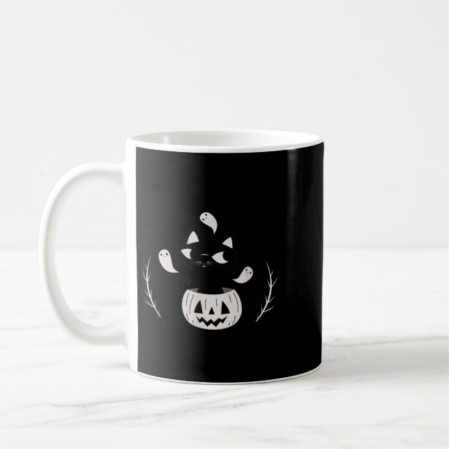 Cute Retro Black Cat Fall Halloween Coffee Mug (Left)
