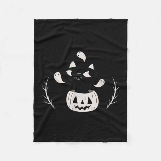 Cute Retro Black Cat Fall Halloween Fleece Blanket (Front)