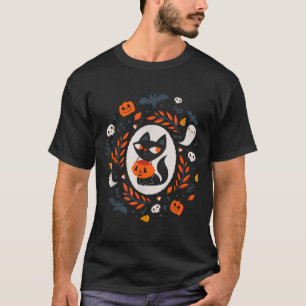 Cute Retro Black Cat Fall Halloween T-Shirt