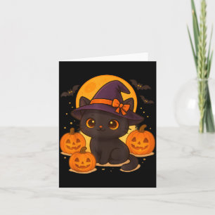Cute Retro Black Cat Witch Pumpkin Halloween Card