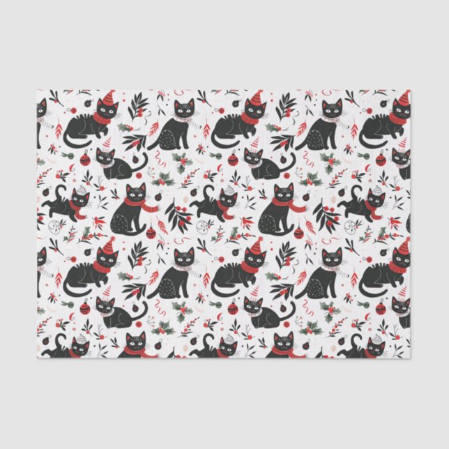 Cute Retro Black Cats Christmas Tissue Paper (Front)