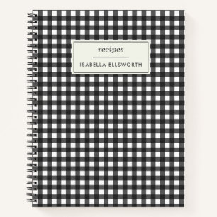 Cute Retro Black Gingham Plaid Personalized Recipe Notebook