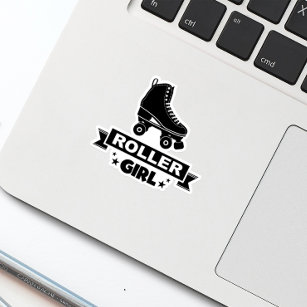 Cute Retro Black Roller Girl Skate Fun Sticker