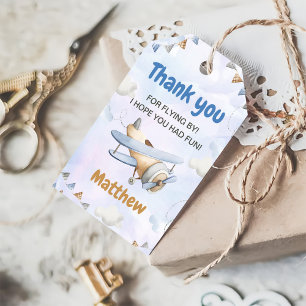 Cute Retro Blue Airplane 1st Birthday Gift Tags