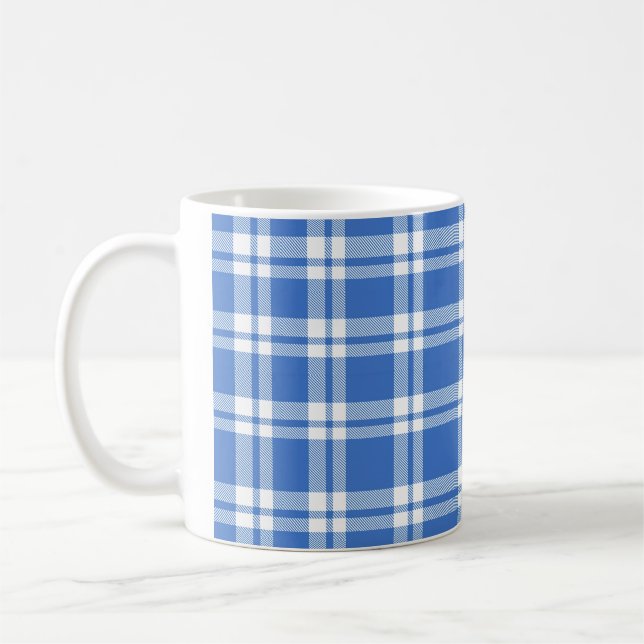 Cute Retro Blue Gingham Plaid Aesthetic Checker Coffee Mug (Left)