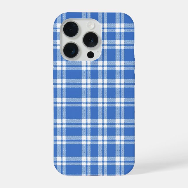 Cute Retro Blue Gingham Plaid Aesthetic Checker iPhone Case (Back)