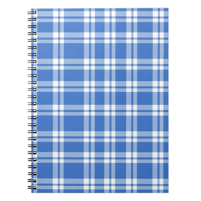 Cute Retro Blue Gingham Plaid Pattern Notebook (Front)