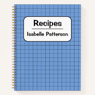 Cute Retro Blue Gingham Plaid Personalized Recipe Notebook
