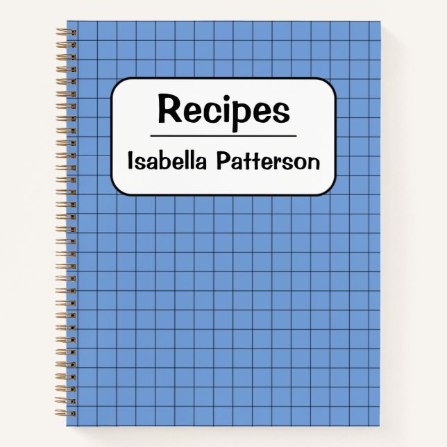 Cute Retro Blue Gingham Plaid Personalized Recipe  Notebook (Front)