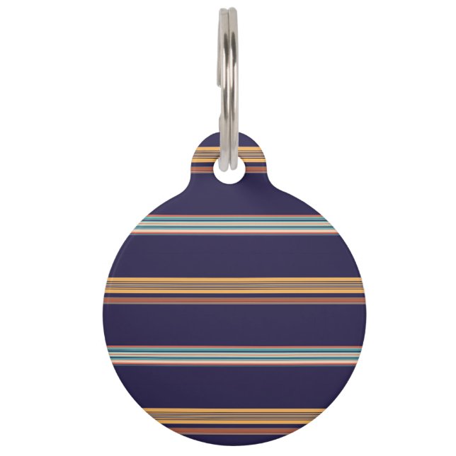 Cute retro blue stripes pet tag (Front)