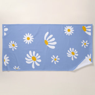 Cute Retro Blue Yellow Daisy Beach Towel