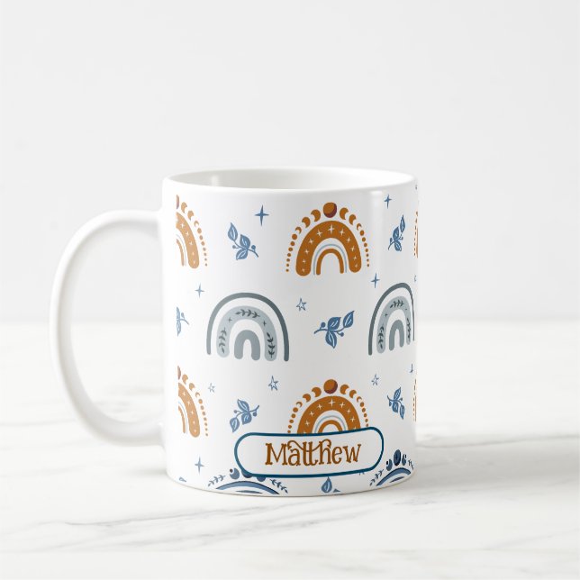 Cute Retro Boho Celestial Pattern Personalized Coffee Mug (Left)