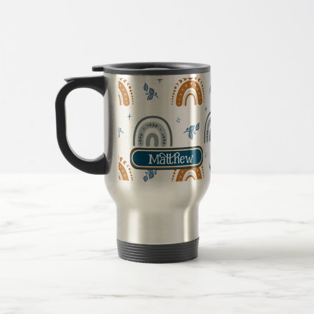 Cute Retro Boho Celestial Pattern Personalized Travel Mug (Left)