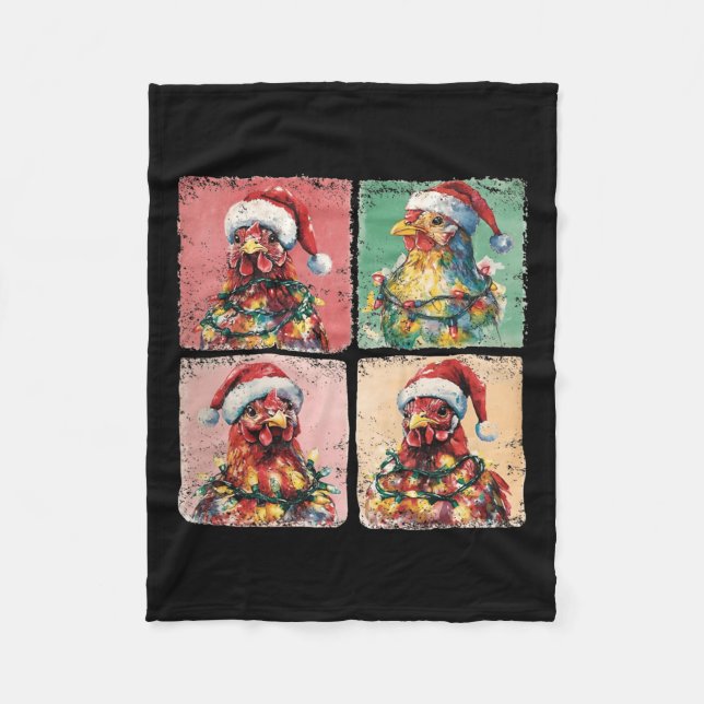 Cute Retro Boho Chickens Christmas Light Funny Far Fleece Blanket (Front)