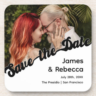Cute Retro Boho Minimalist Quirky Text & Photo Coaster