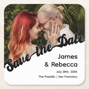 Cute Retro Boho Minimalist Quirky Text & Photo Square Paper Coaster