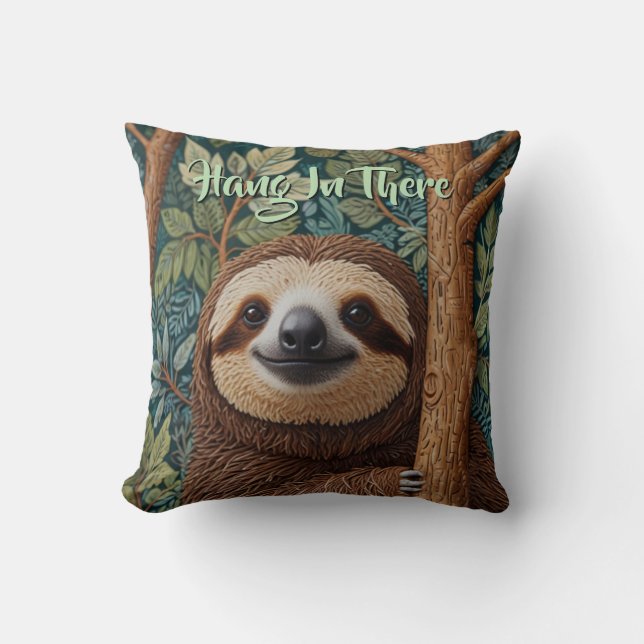 Cute retro boho Sloth Hang in there Throw Pillow (Front)
