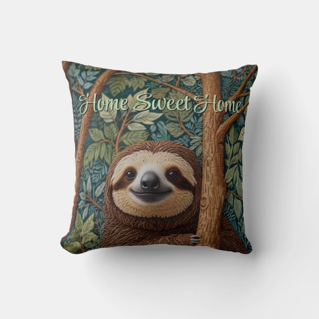 Cute retro boho Sloth  Throw Pillow (Front)