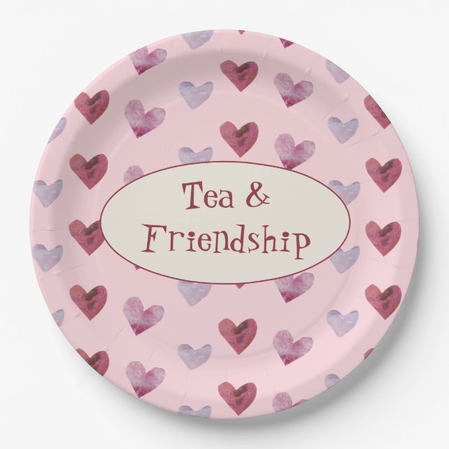 Cute Retro Boho Valentine's Day Ladies Tea Party Paper Plate (Front)
